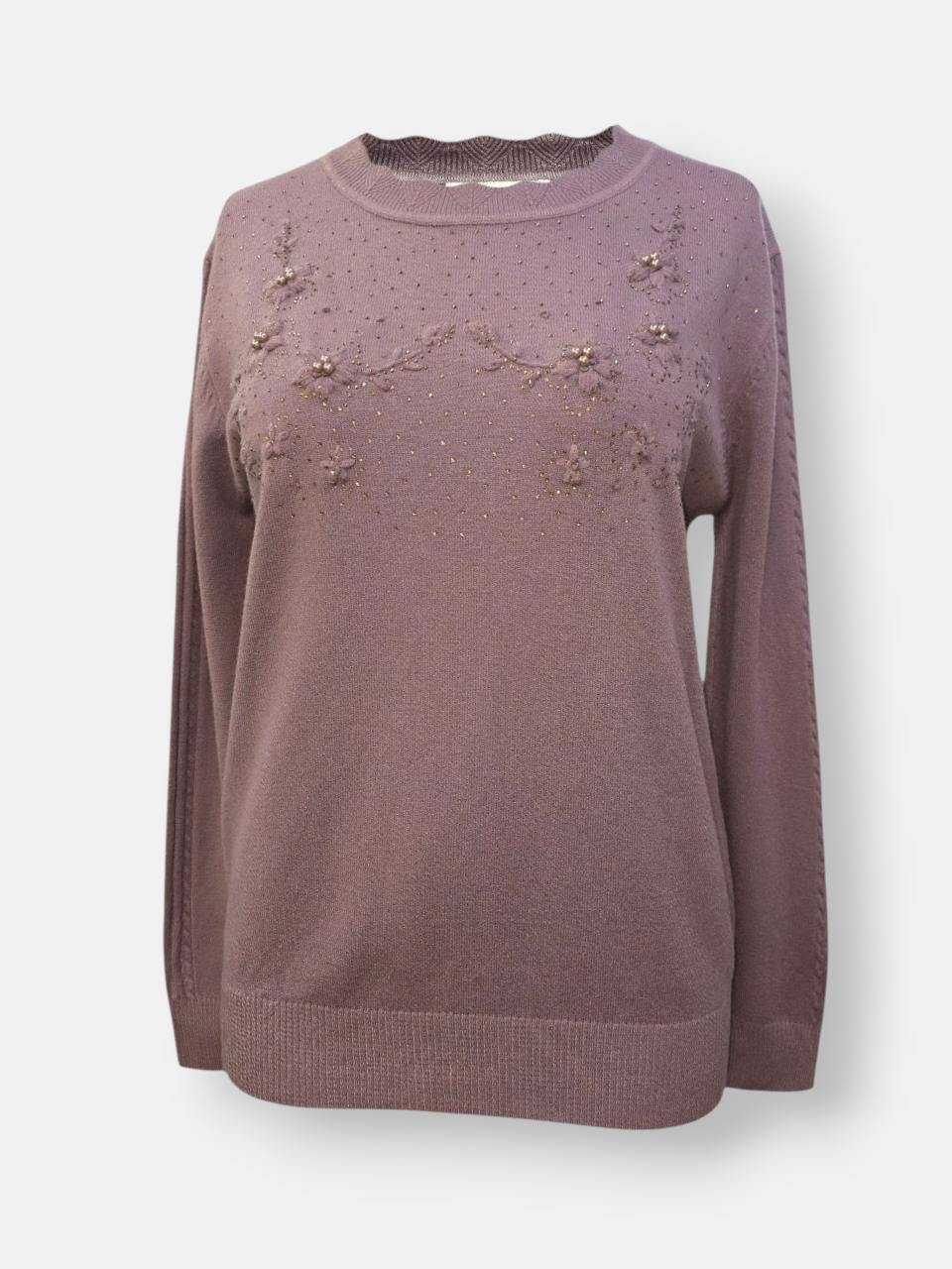 بلوز زنانه یقه گرد نگین دار گپ موکا DA3911