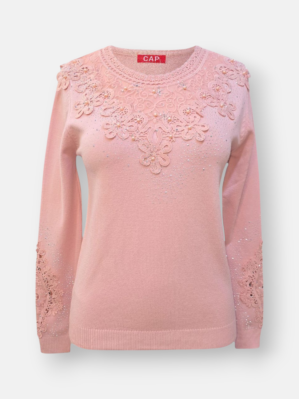 بلوز زنانه یقه گرد گیپوری گپ صورتی DA2203