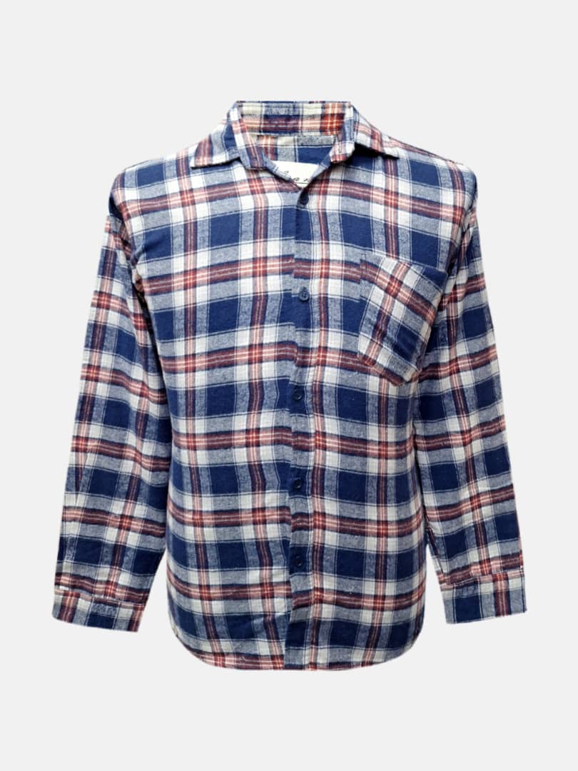 پیراهن مردانه آستین بلند پشمی چهارخانه سرمه ای CR سایزXL