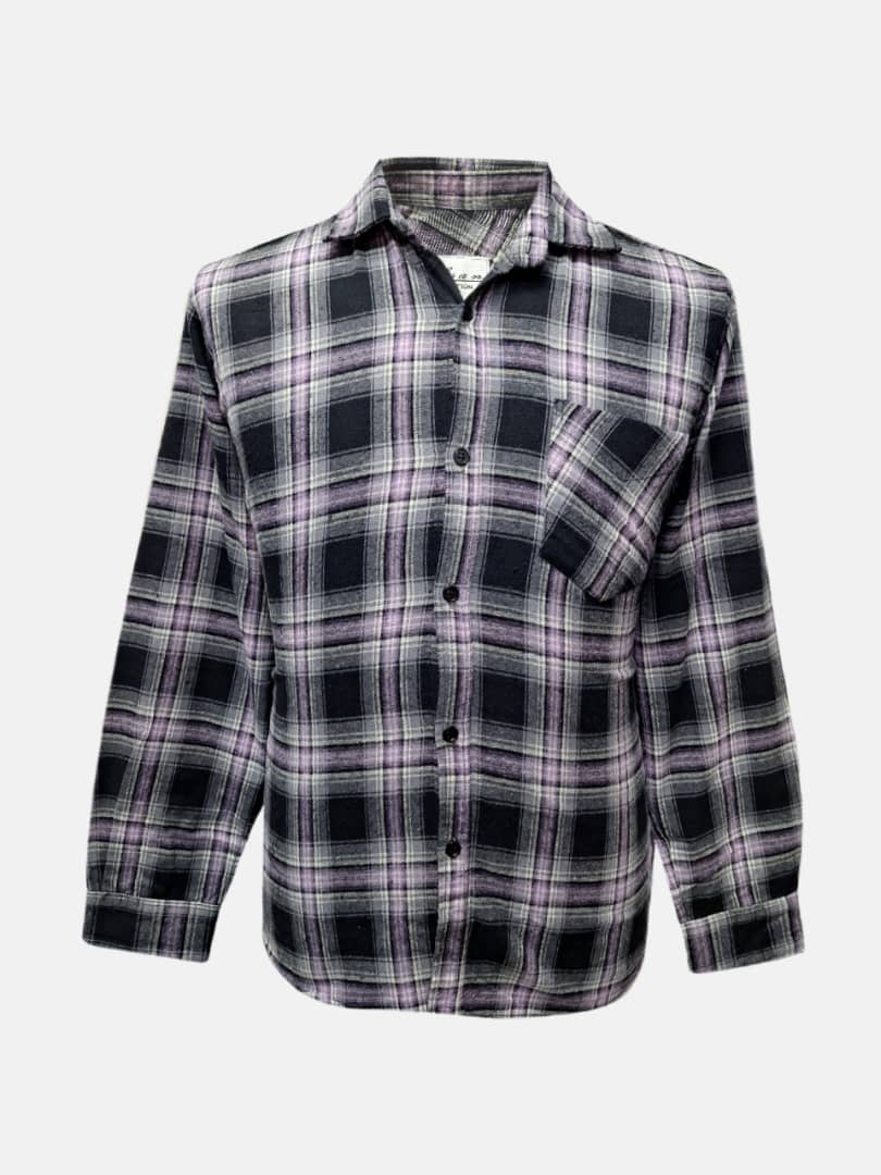 پیراهن مردانه آستین بلند پشمی چهارخانه بنفش CR سایزL