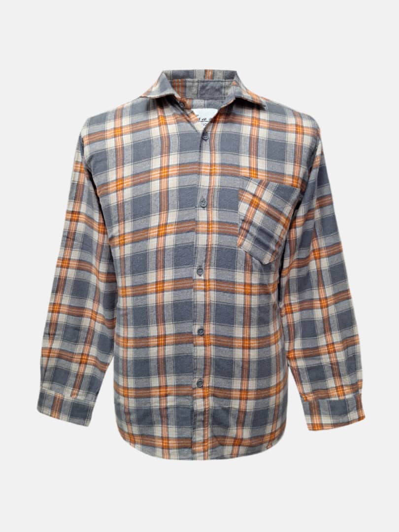 پیراهن مردانه آستین بلند پشمی چهارخانه نارنجی CR سایزL