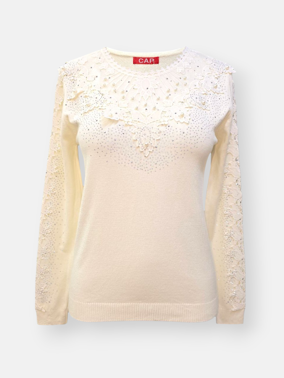 بلوز زنانه یقه گرد گیپوری گپ شیری DA2201