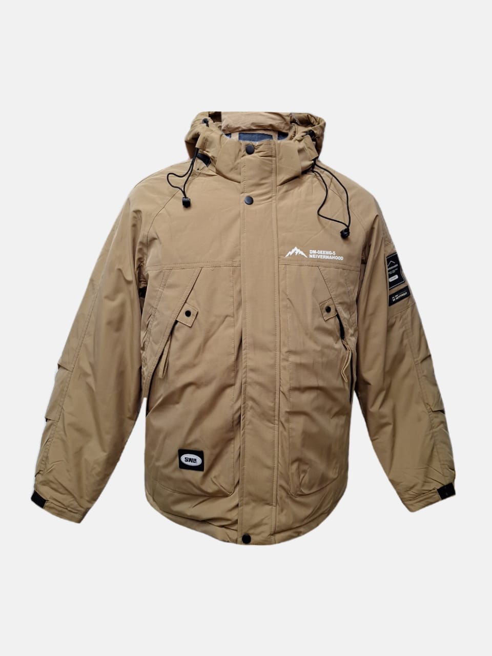 کاپشن مردانه باکسی کلاهدار برزنتی خاکی CN9781 سایزXL