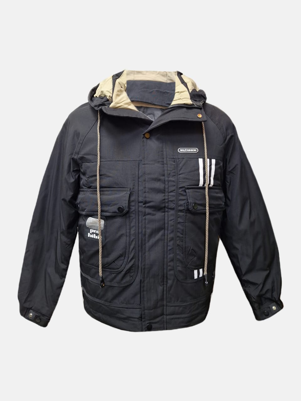 کاپشن مردانه باکسی کلاهدار برزنتی مشکی CN25006 سایزXL