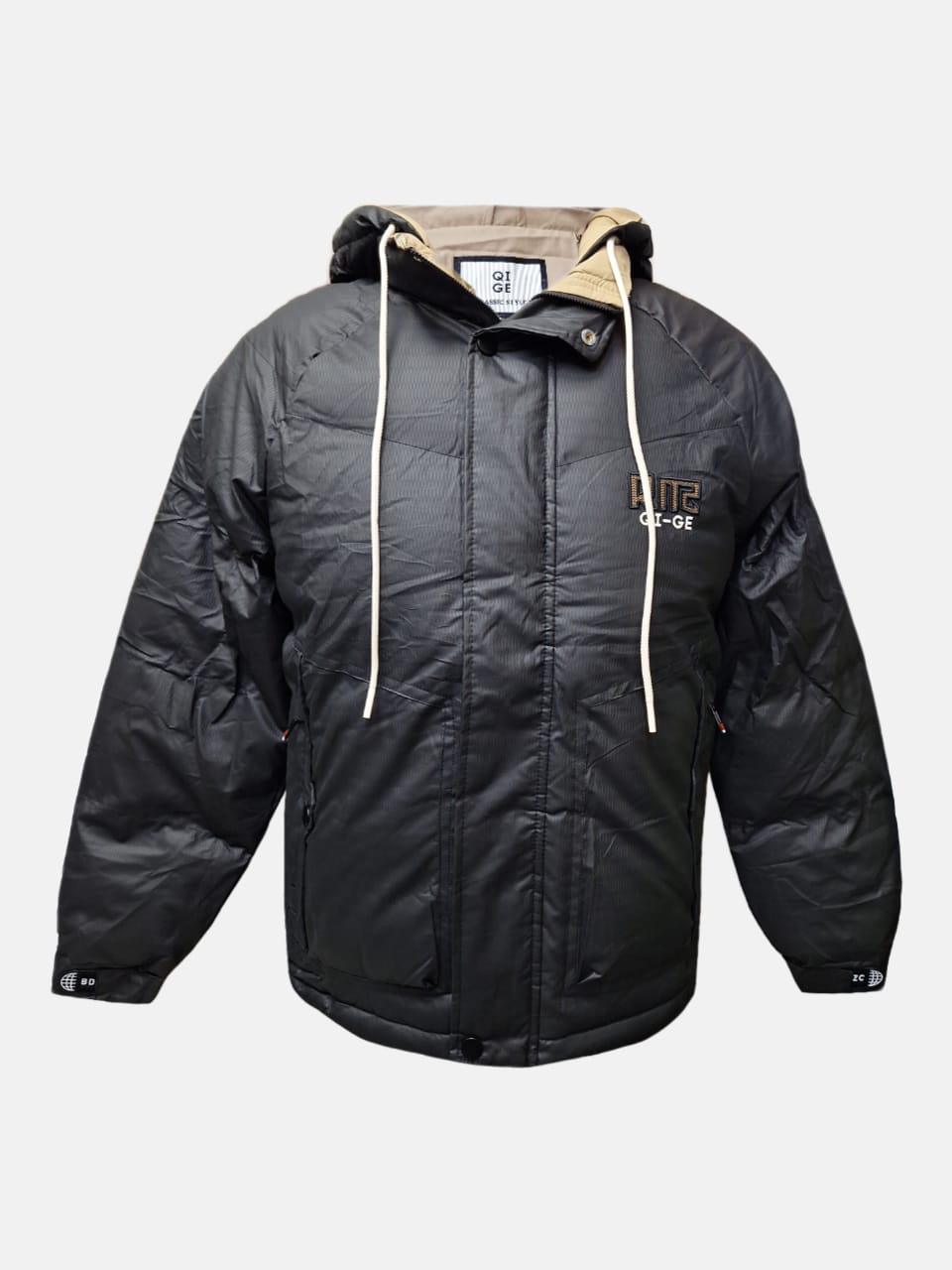 کاپشن مردانه باکسی کلاهدار سیلیکونی مشکی CN927 سایزXL