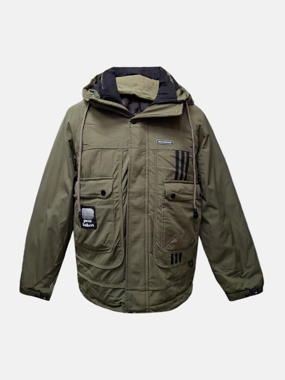 کاپشن مردانه باکسی کلاهدار برزنتی یشمی CN25006 سایزXL