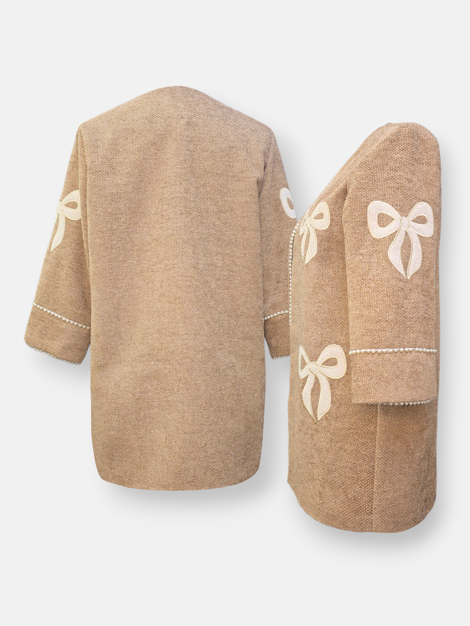 مانتو زنانه شانل پاپیونی مخمل کرم AY سایز2