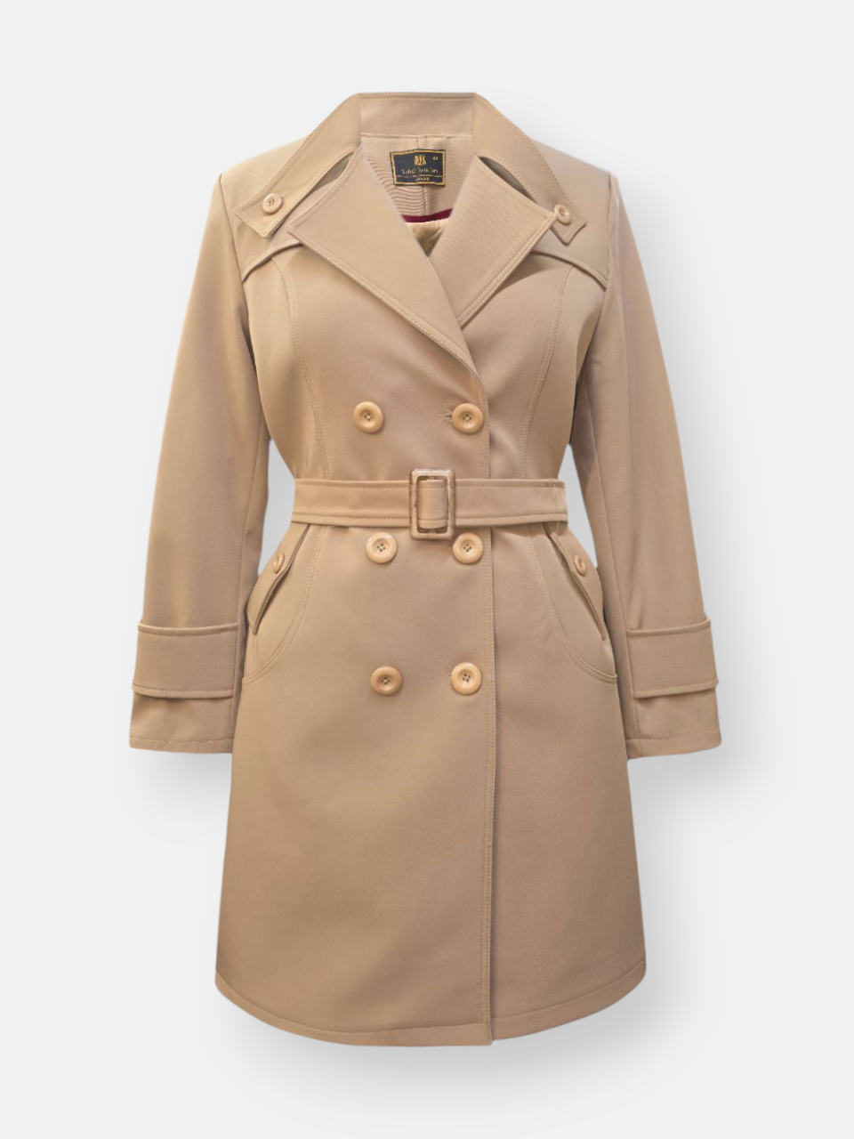 بارانی زنانه کوتاه یقه ایستاده خاکی AQ307 سایز44