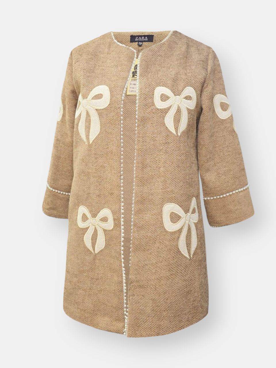 مانتو زنانه شانل پاپیونی مخمل کرم AY سایز1