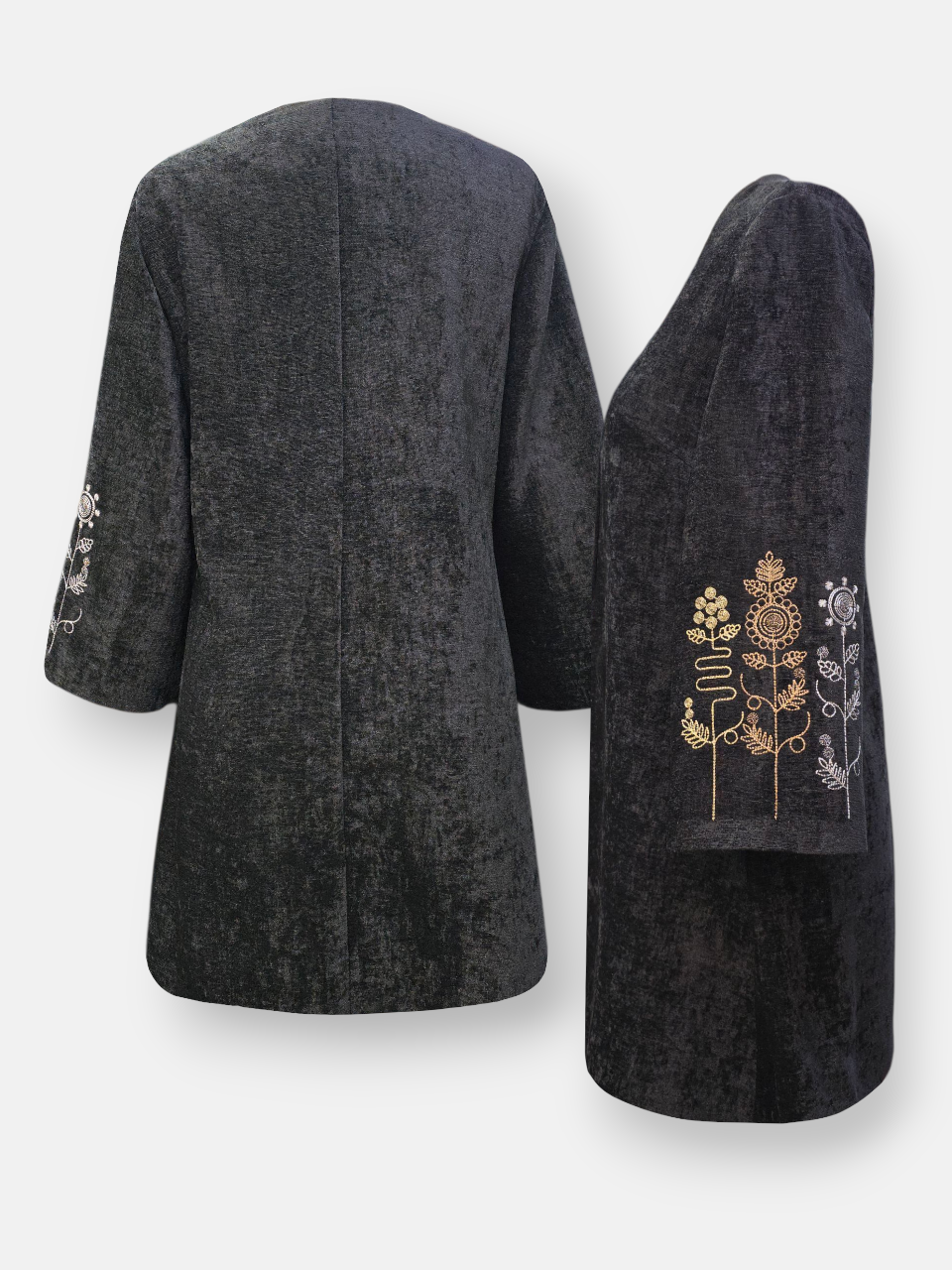 مانتو زنانه مخمل شانل بیشه مشکی AY سایز2