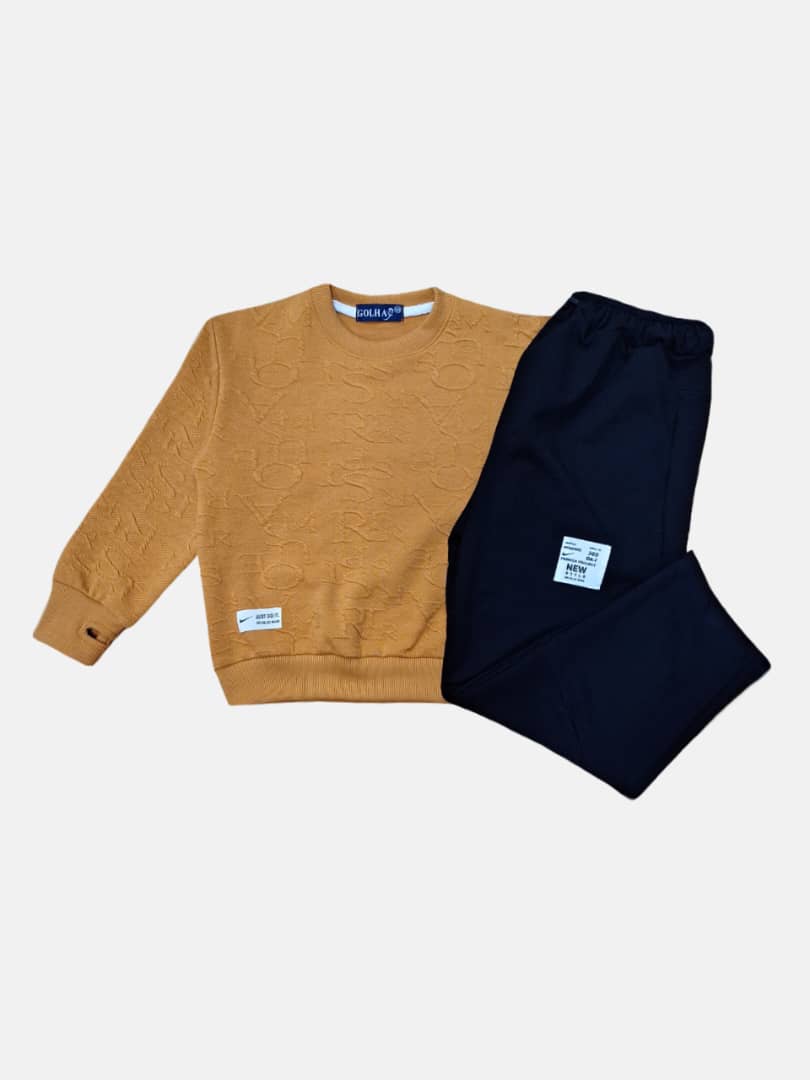 ست پسرانه بلوز شلوار ژاکارد خردلی CT سایز50