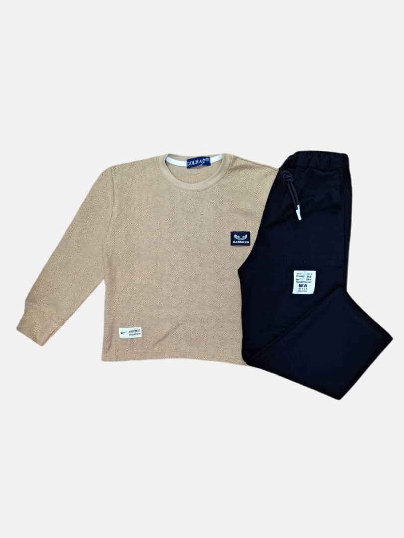 ست پسرانه بلوز شلوار بیسکوئیتی کرم CT سایز50