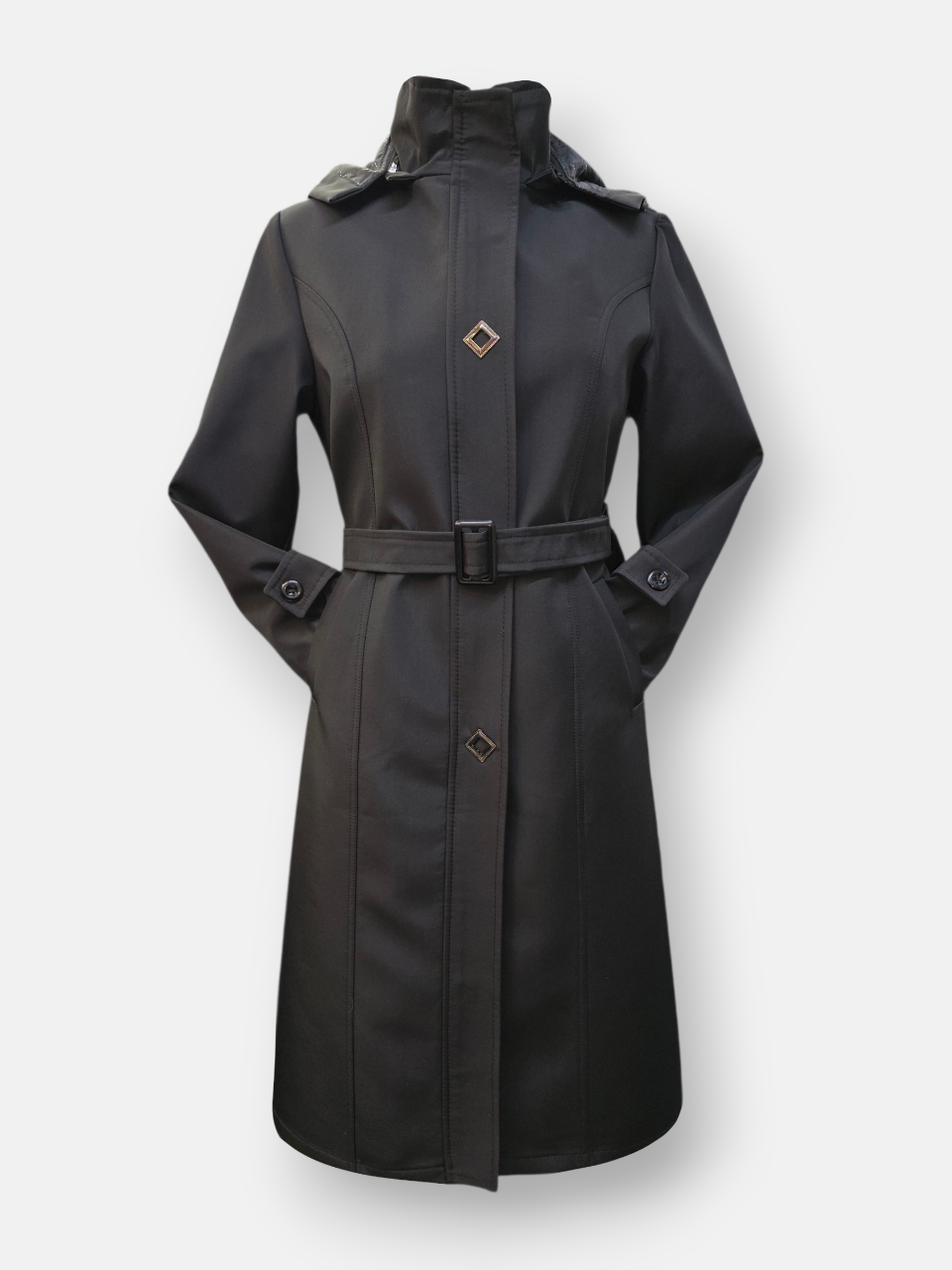 بارانی زنانه بلند زیپی پرادو پشت بلدینگ مشکی AQ310 سایز44