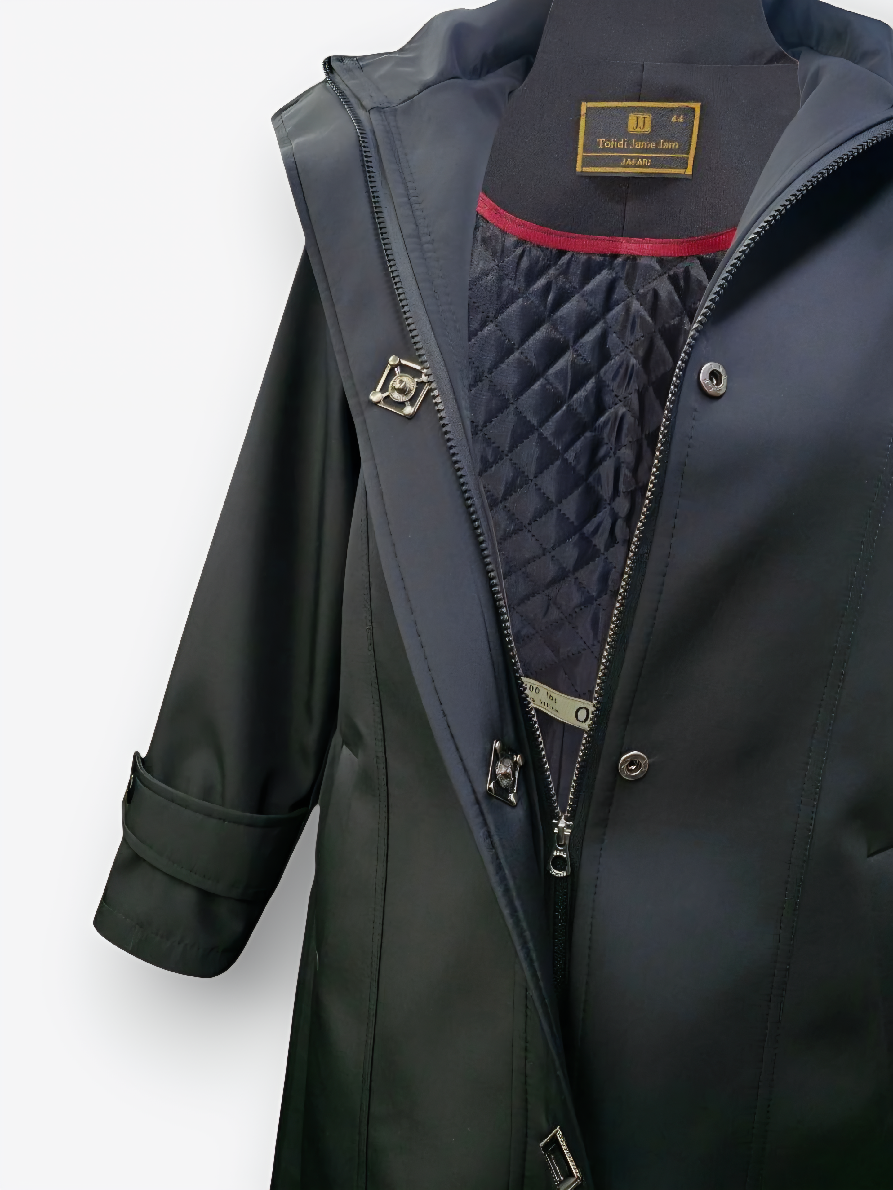 بارانی زنانه بلند زیپی پرادو پشت بلدینگ مشکی AQ310 سایز50