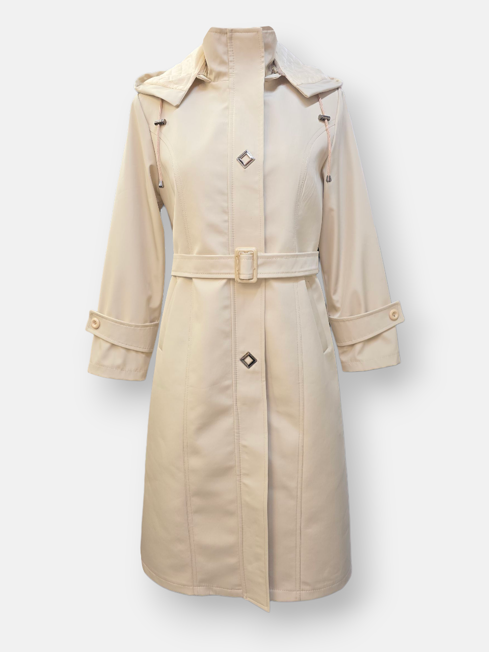 بارانی زنانه بلند زیپی پرادو پشت بلدینگ کرم AQ310 سایز44