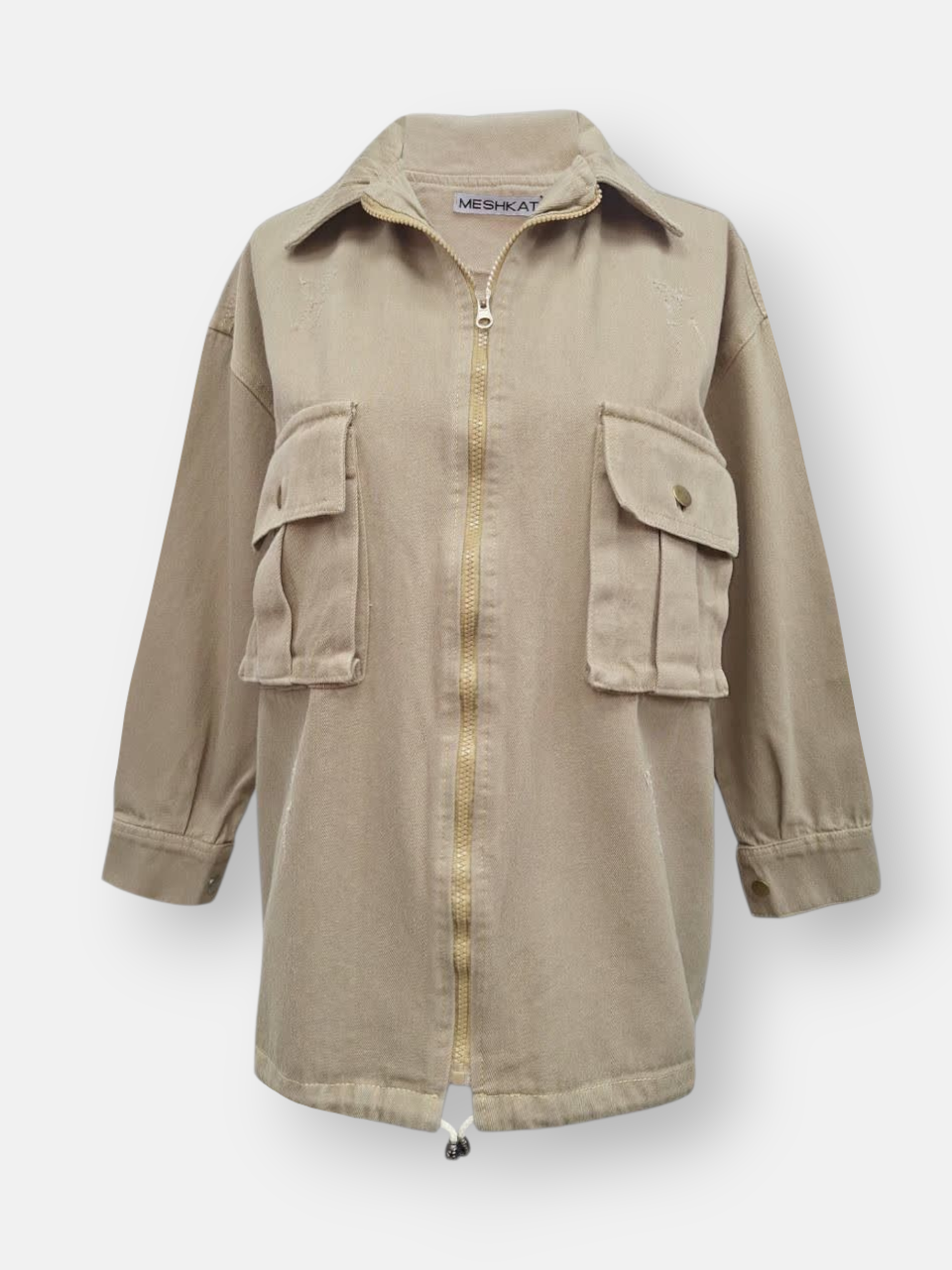 شومیز زنانه زیبدار کتان خاکی AV635