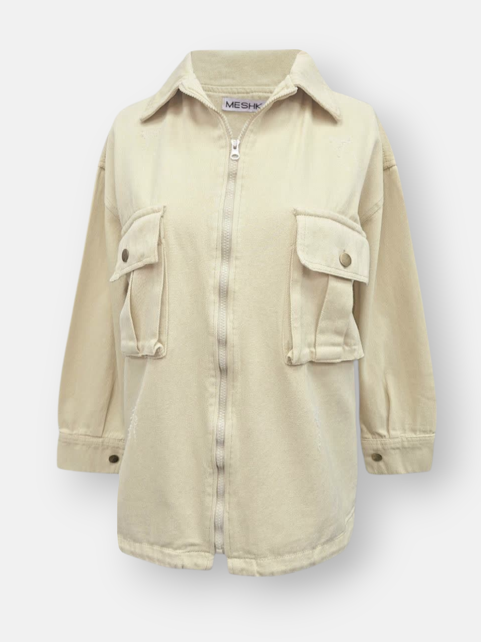 شومیز زنانه زیبدار کتان کرم AV635