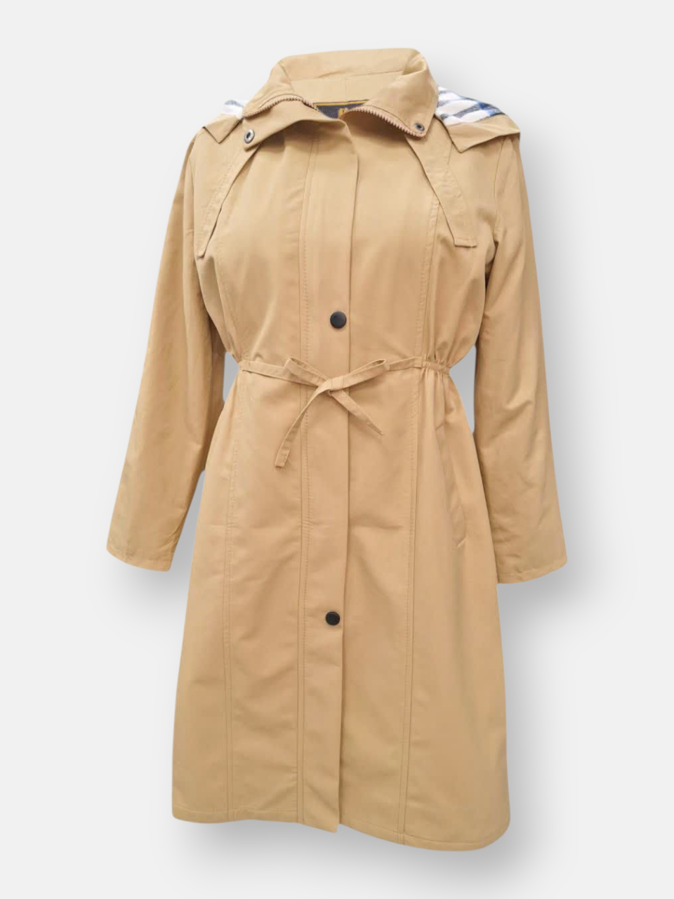 بارانی کلاهدار کتان زارا زنانه کد1600 سایز44 خاکی