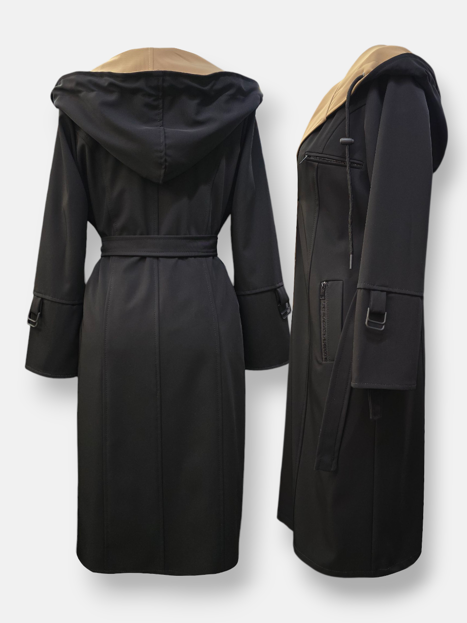 بارانی زنانه کلاهدار پشت بلدینگ مشکی کرم AY سایز4