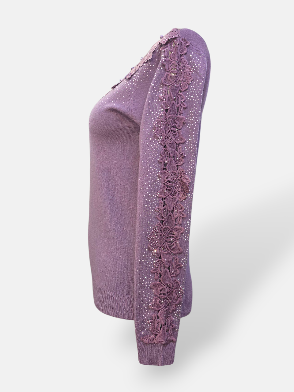 بلوز زنانه یقه گرد گپ گیپوری بنفش DA2202