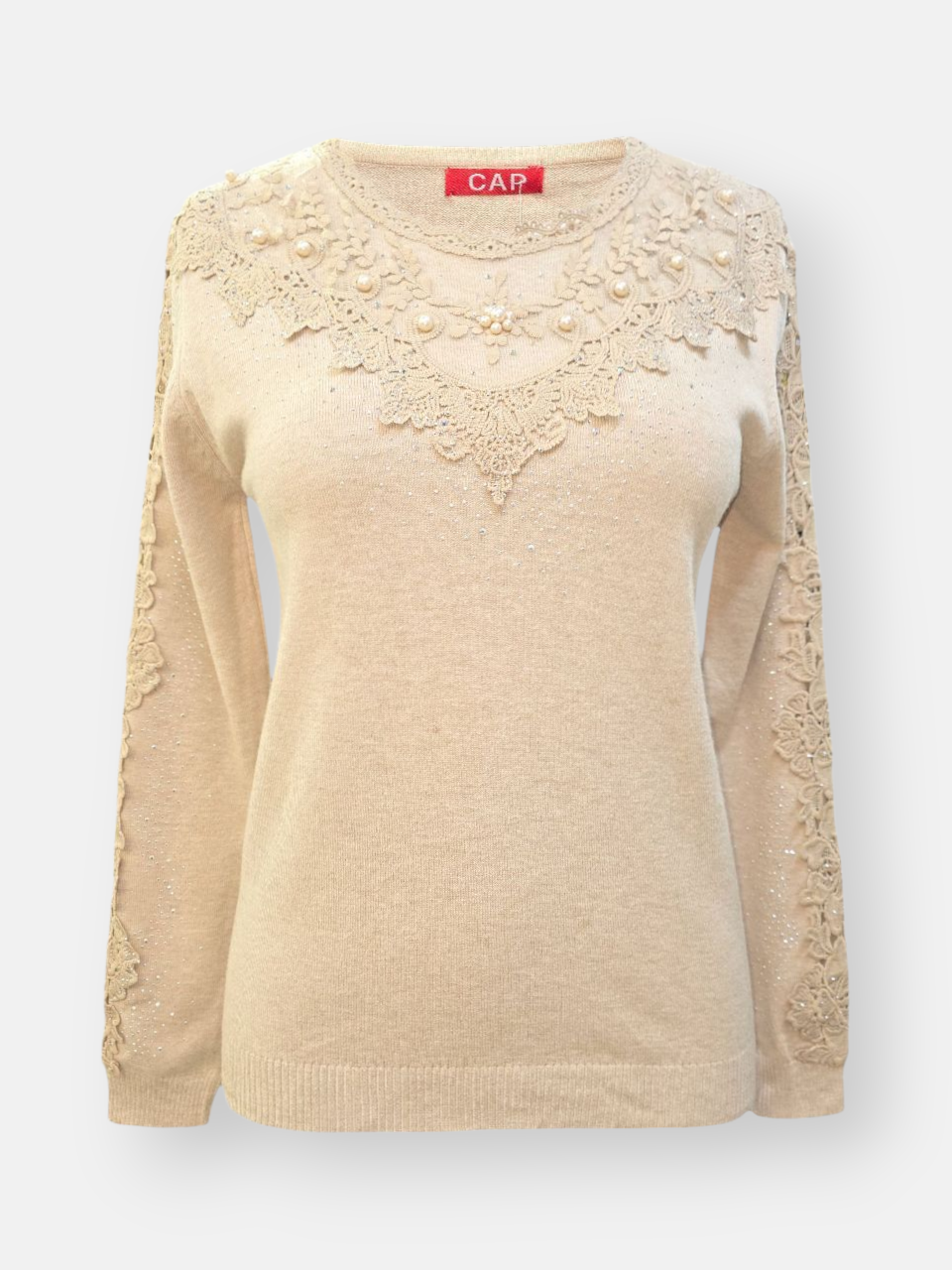 بلوز زنانه یقه گرد گپ گیپوری کرم DA2202