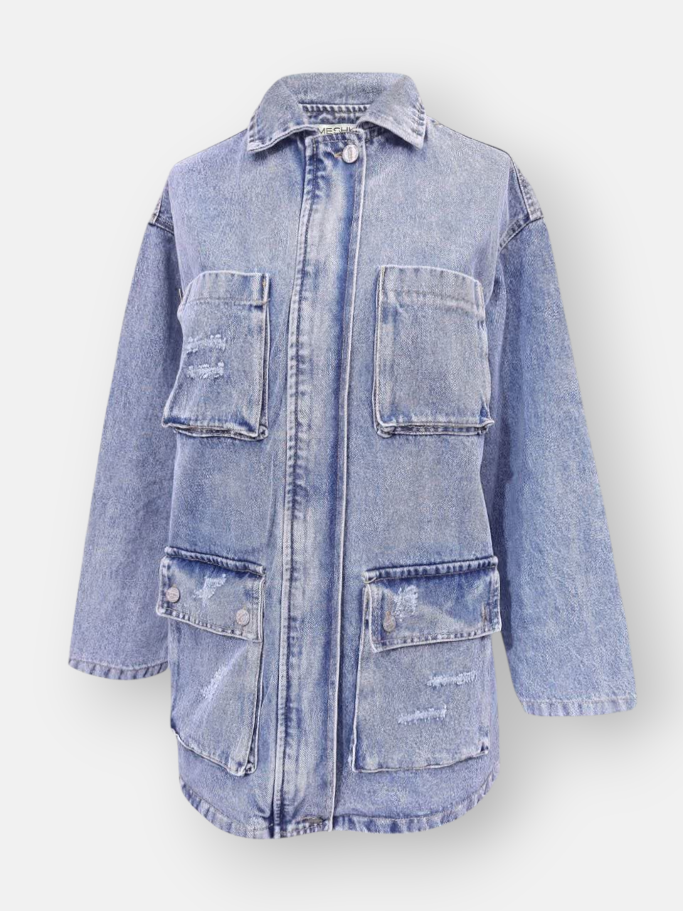 کت زنانه زیپ دار جین آبی روشن AM