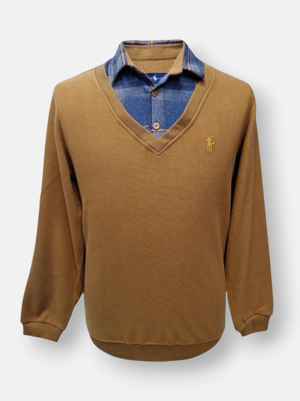 بلوز مردانه یقه دار سلانیک خردلی AO سایزL