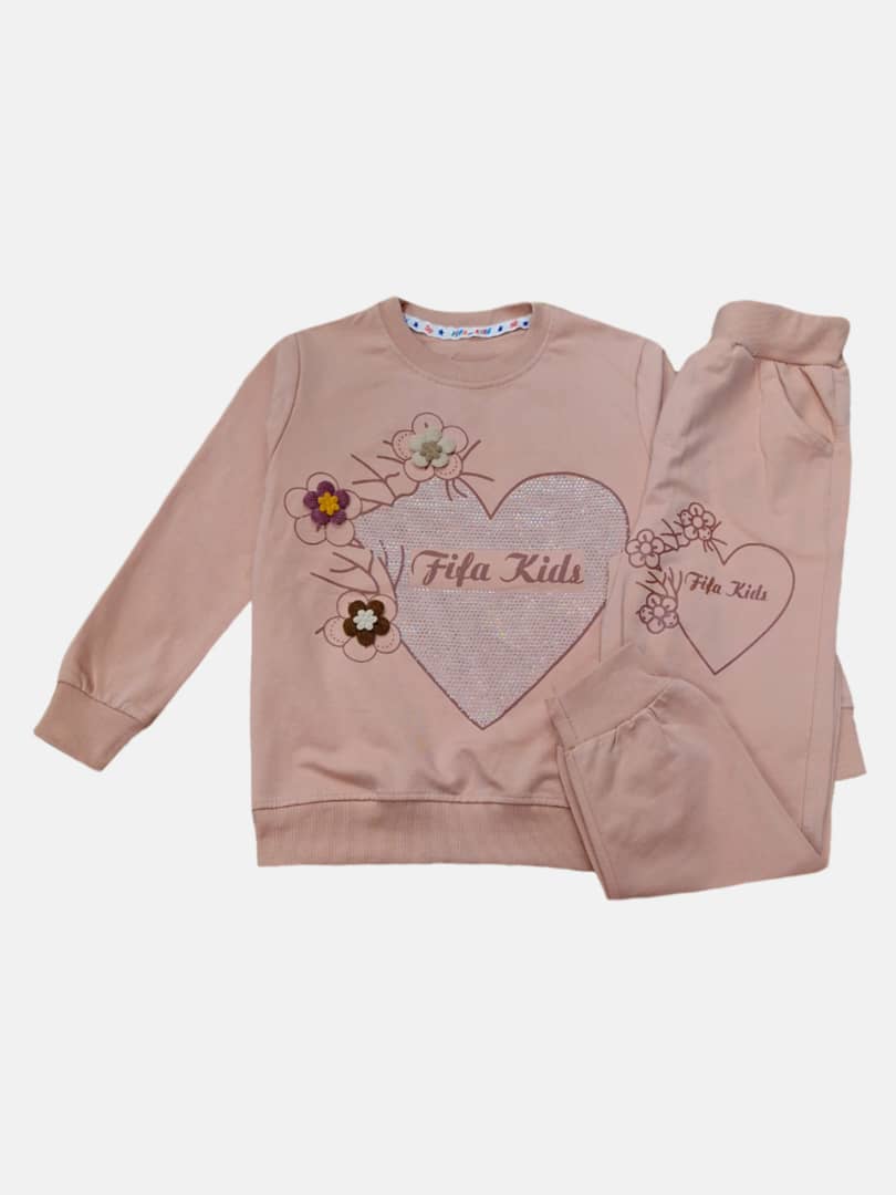 ست دخترانه بلوز شلوار گلبهی CT430 سایز50