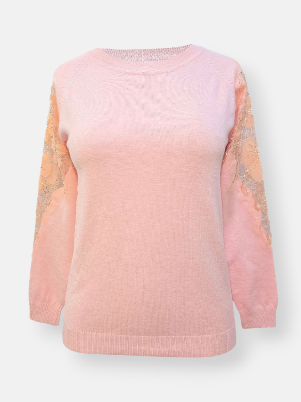 بلوز زنانه یقه گرد توری صورتی DA2211