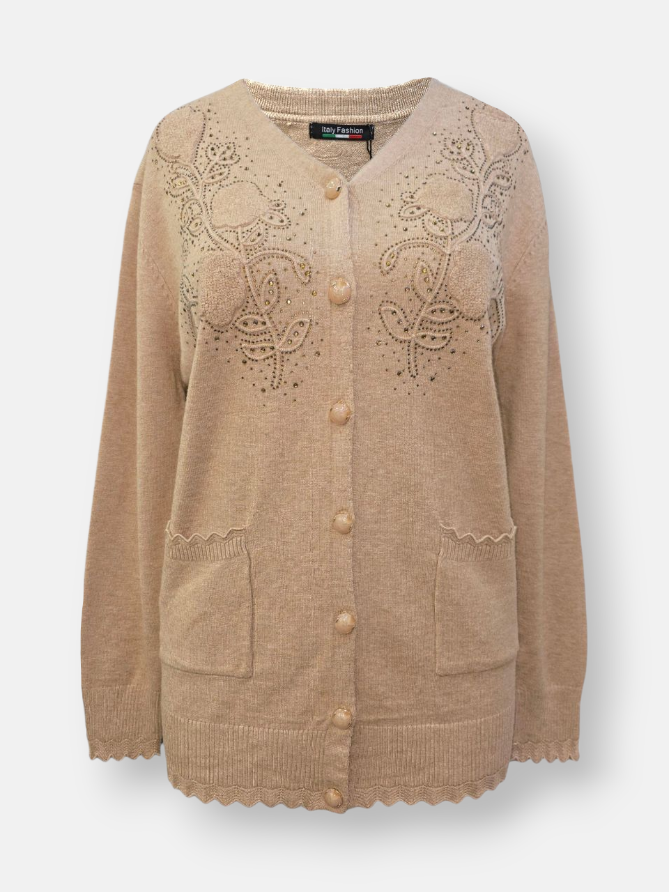 ژاکت زنانه گپ دوجیب دکمه دار نسکافه ای DA5298