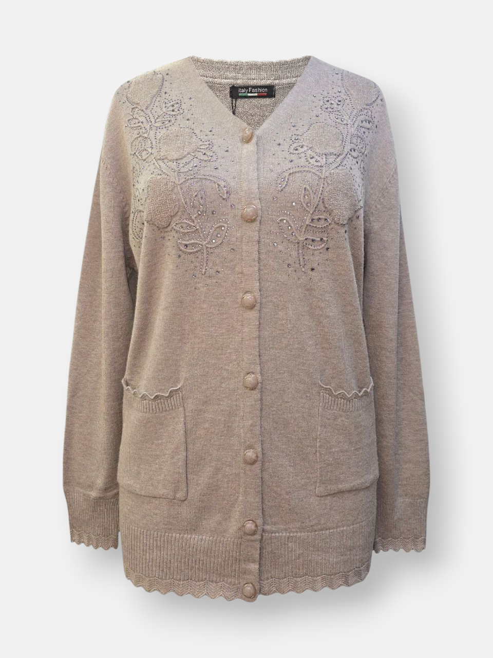 ژاکت زنانه گپ دوجیب دکمه دار خاکی DA5298