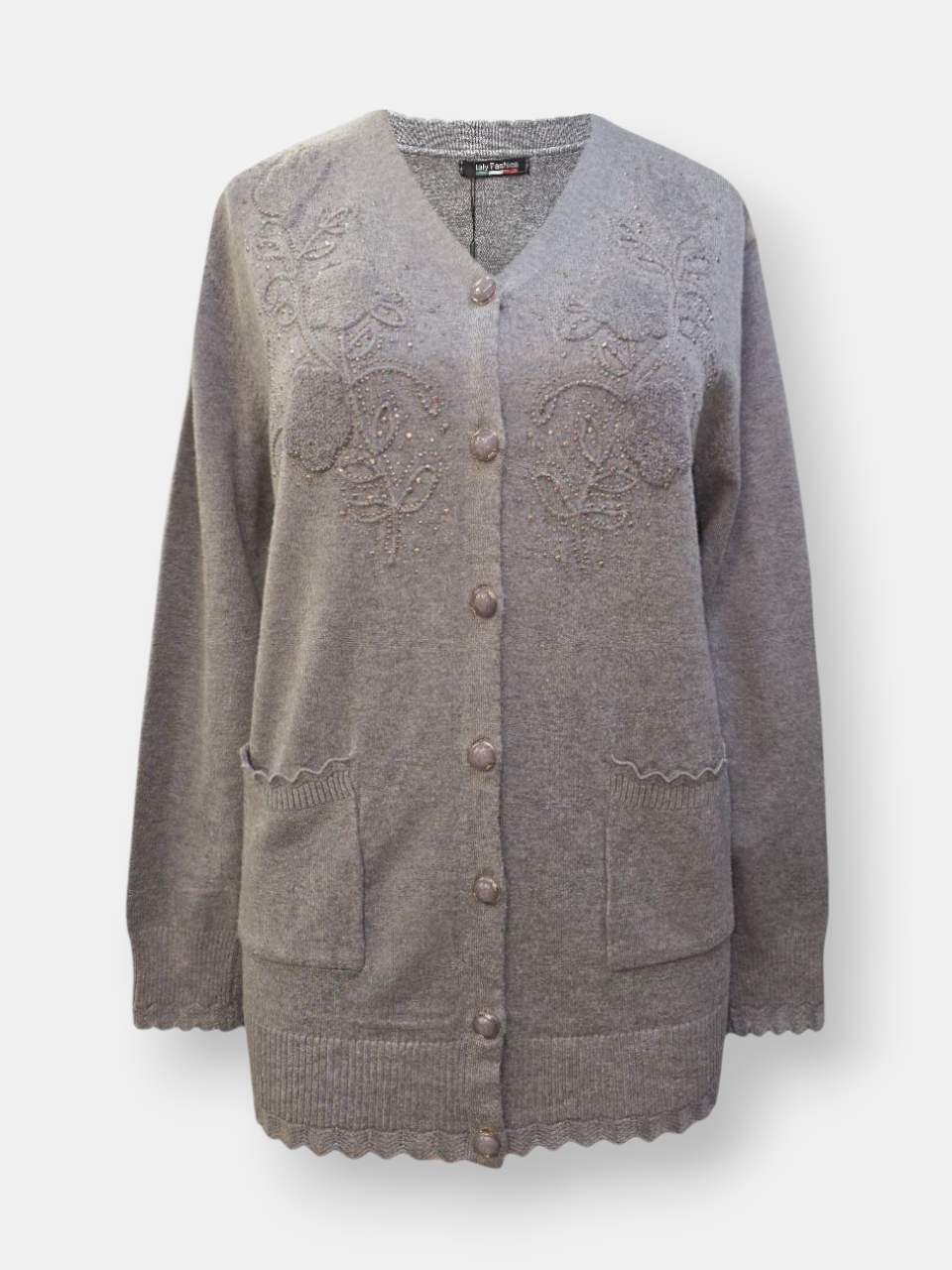 ژاکت زنانه گپ دوجیب دکمه دار طوسی DA5298