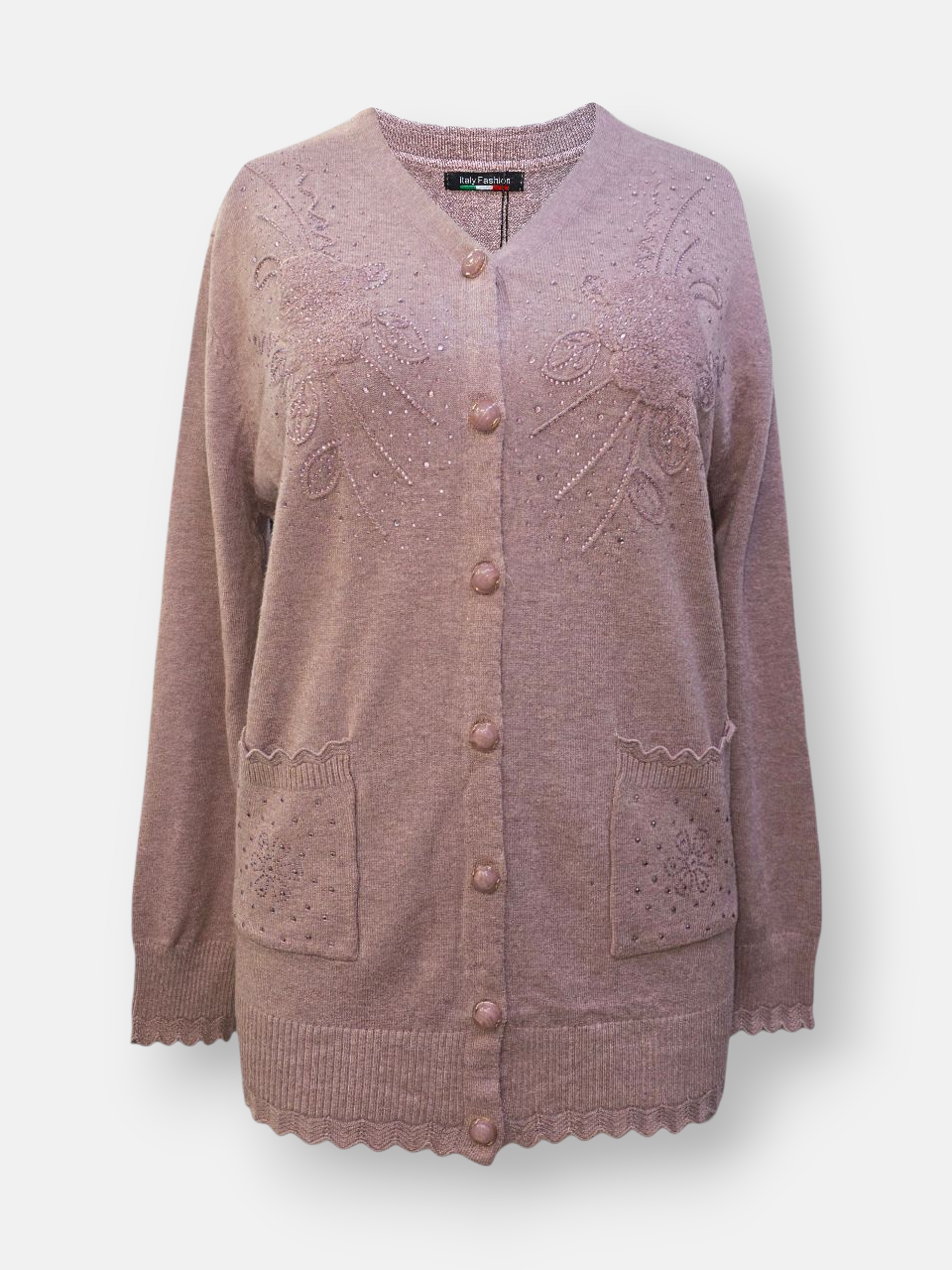 ژاکت زنانه یقه هفت دکمه دار نگین دار یاسی DA5289