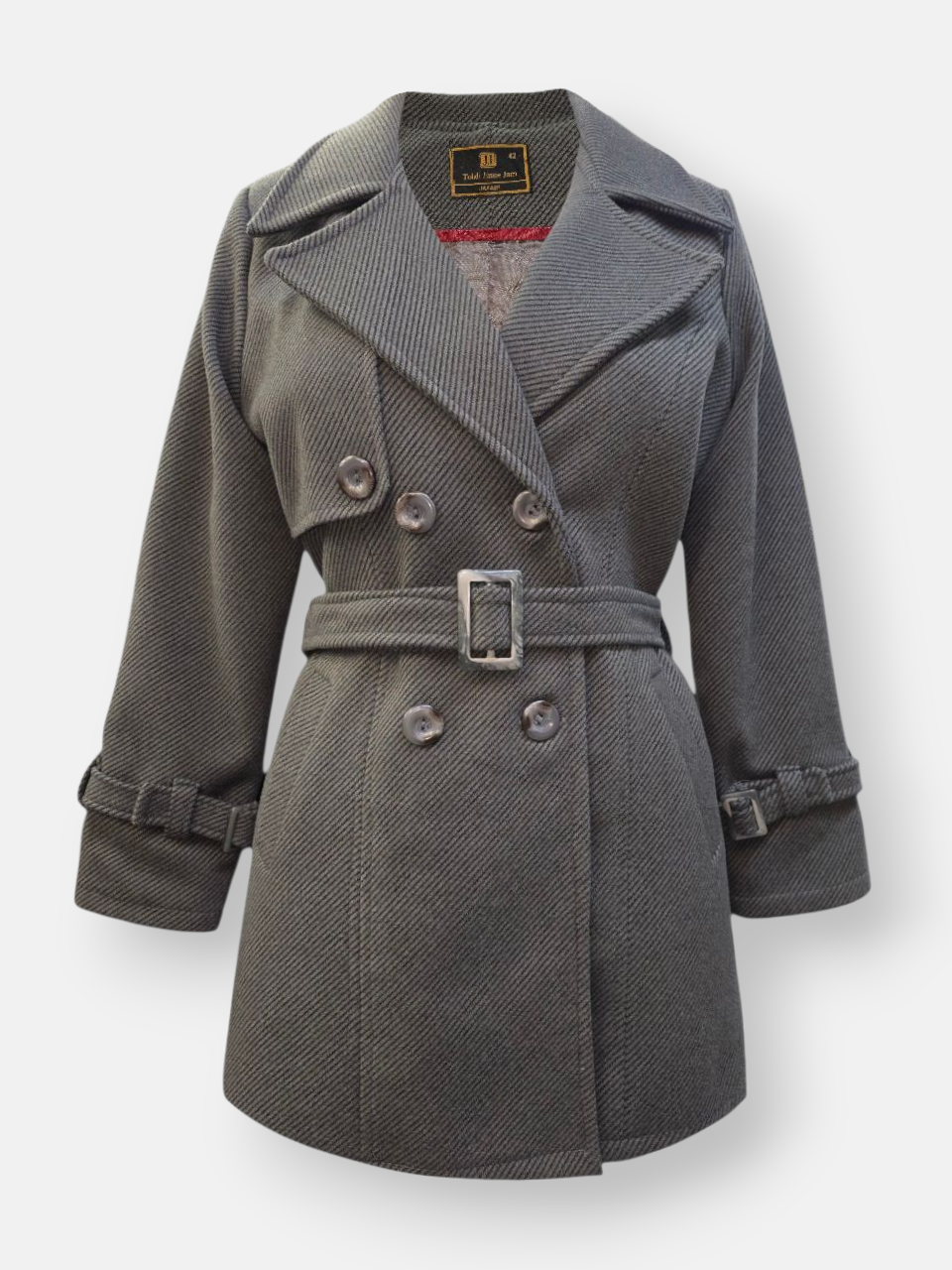 پالتو زنانه شش دکمه فوتر کجراه طوسی AQ سایز46