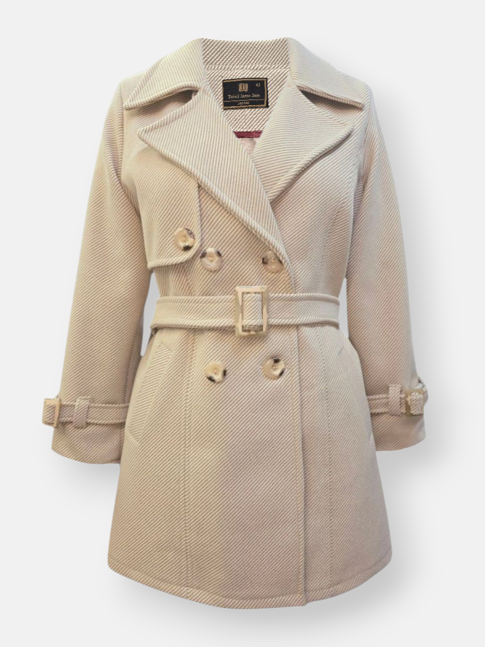 پالتو زنانه شش دکمه فوتر کجراه کرم AQ سایز42