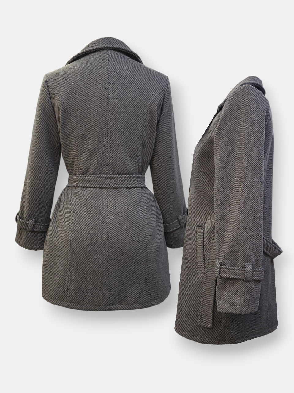 پالتو زنانه شش دکمه فوتر کجراه طوسی AQ سایز42