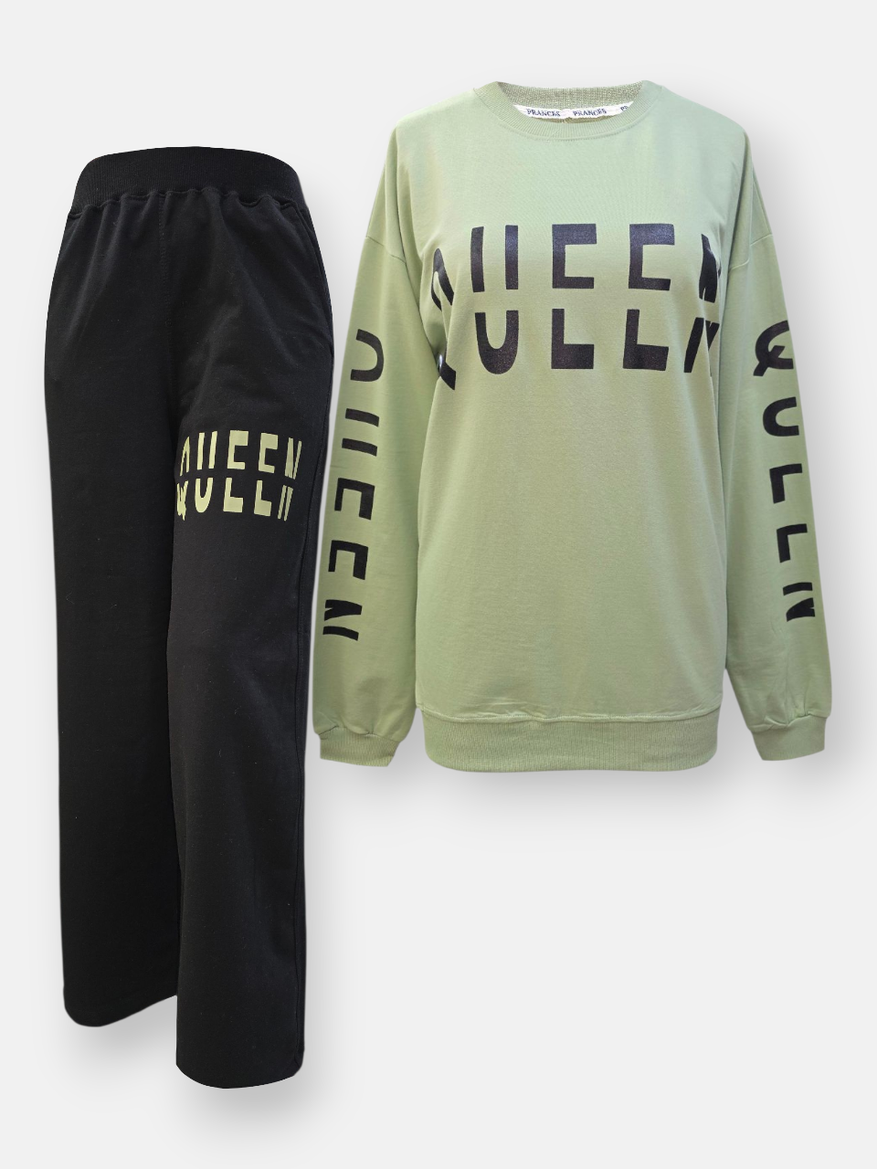 ست زنانه بلوز شلوار دورس چاپی سبز CT3