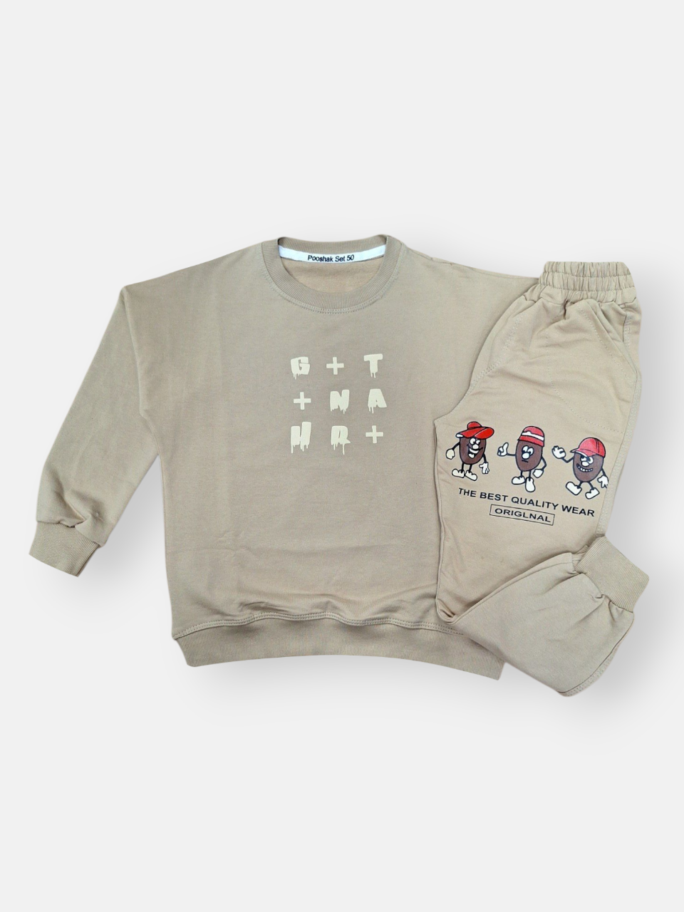 ست بچگانه اسپرت بلوز شلوار چاپی کرم CT3 سایز55