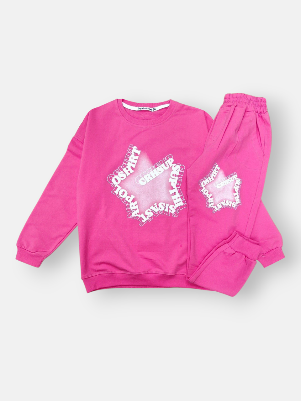 ست بچگانه اسپرت بلوز شلوار چاپی صورتی CT1 سایز60