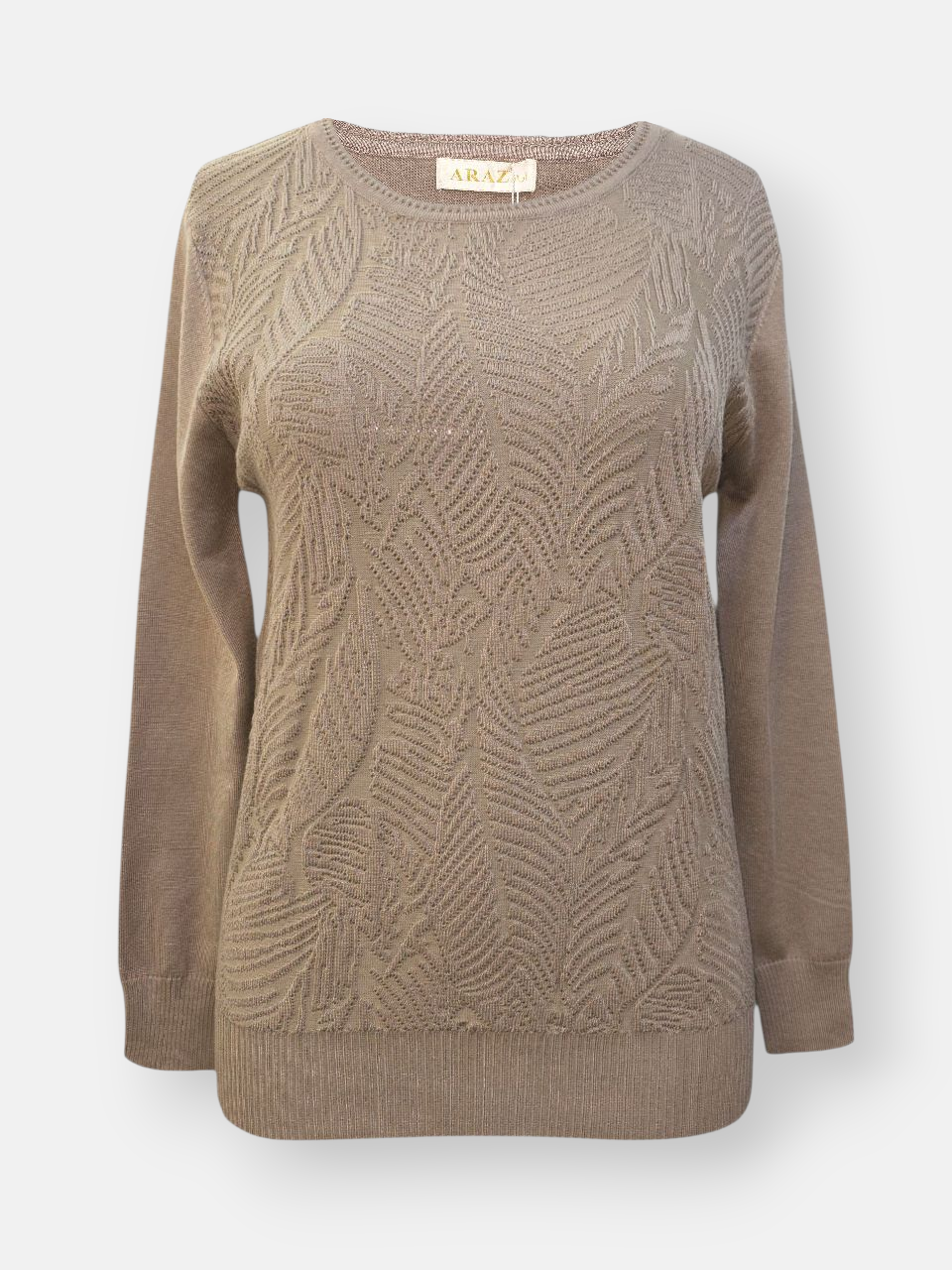 بلوز زنانه یقه گرد طرحدار موکا DA4015