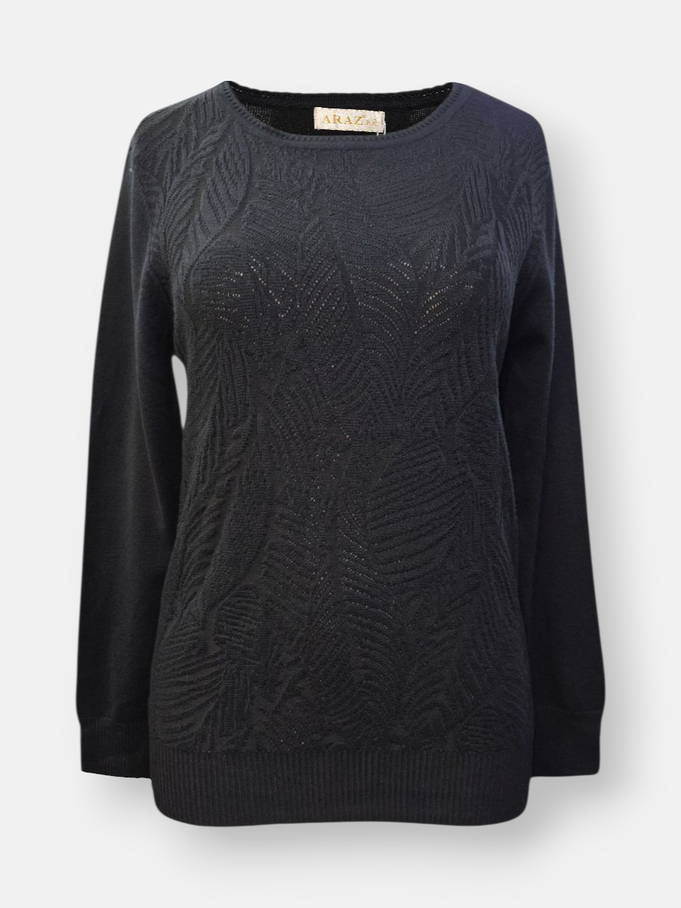 بلوز زنانه یقه گرد طرحدار مشکی DA4015