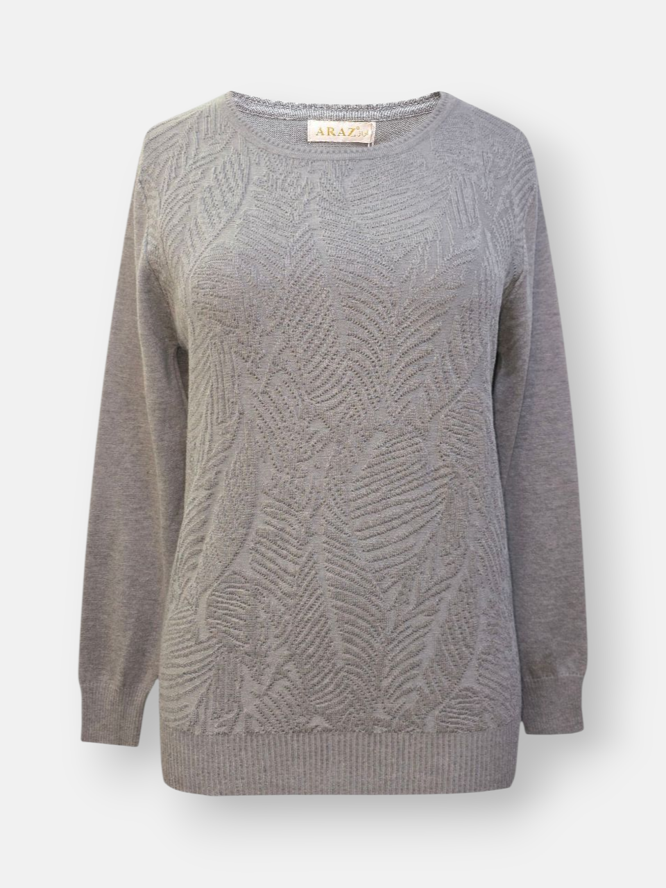 بلوز زنانه یقه گرد طرحدار طوسی DA4015