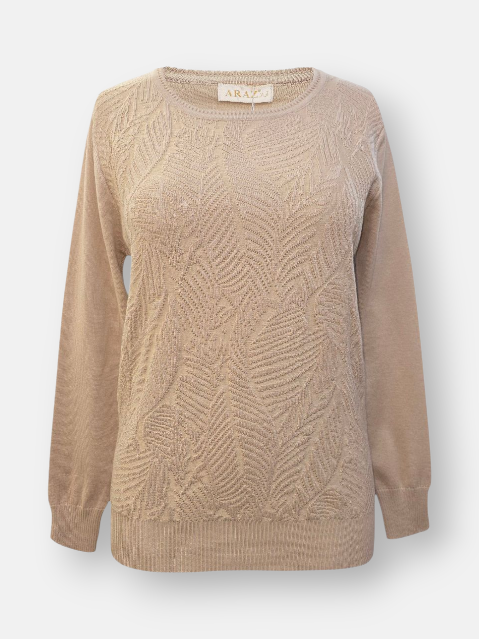 بلوز زنانه یقه گرد طرحدار کرم DA4015