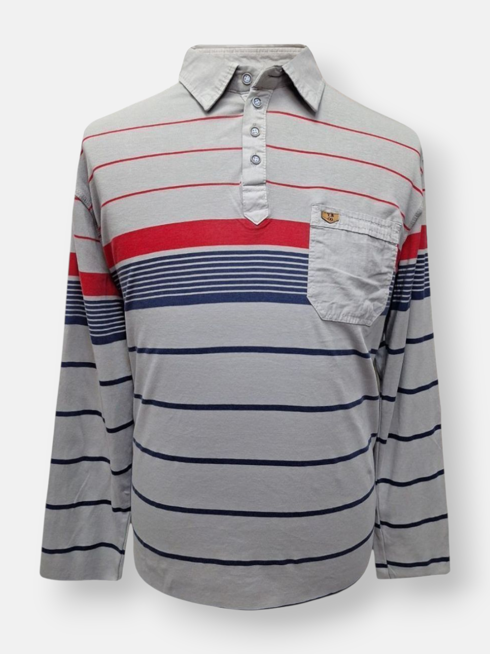 بلوز مردانه یقه دار سه دکمه جیب دار خامشور طوسی قرمز BH سایز3XL