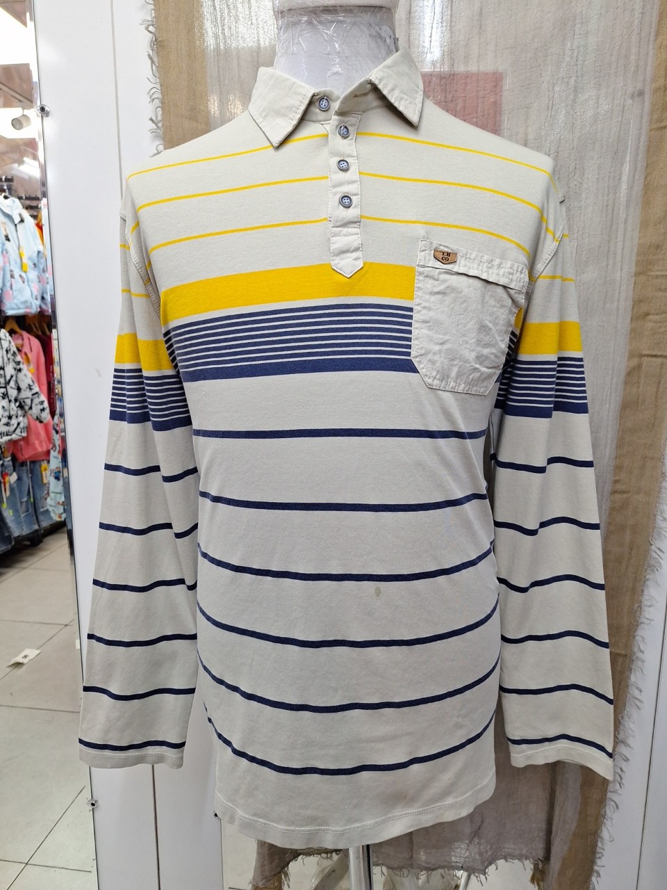 بلوز مردانه یقه دار سه دکمه جیب دار خامشور کرم زرد BH سایز4XL