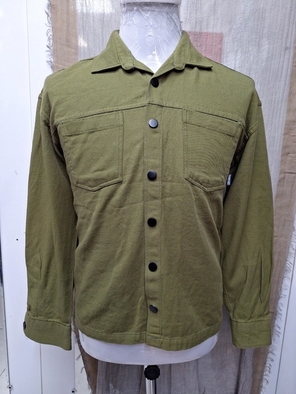 پیراهن مردانه باکسی دوجیب کتان سبز AJ775 سایزM