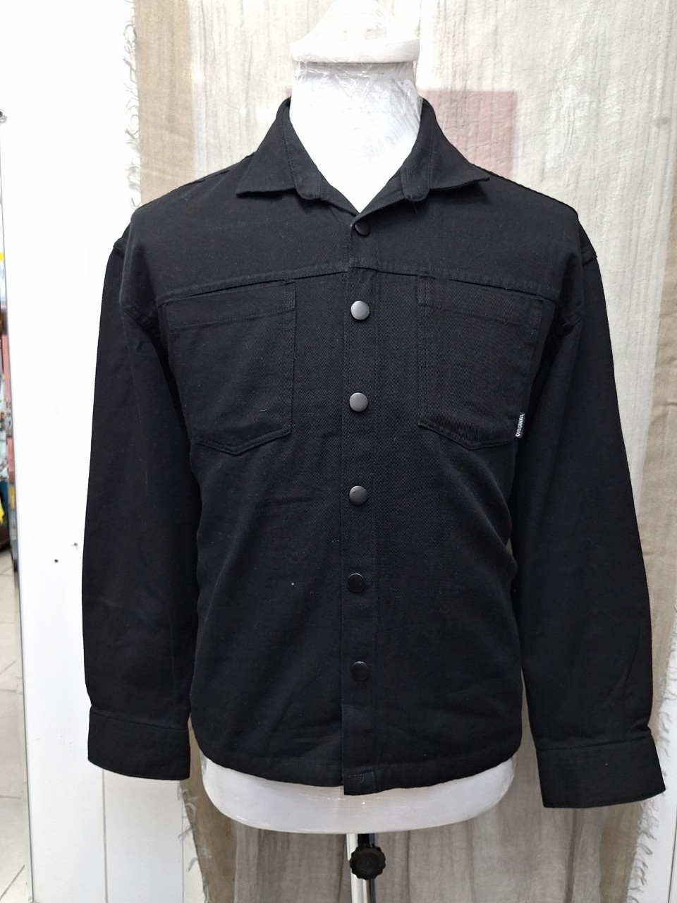 پیراهن مردانه باکسی دوجیب کتان مشکی AJ775 سایزM