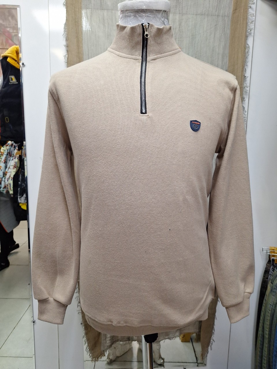 بلوز مردانه نیم زیپ سلانیک خاکی AG754 سایز2XL