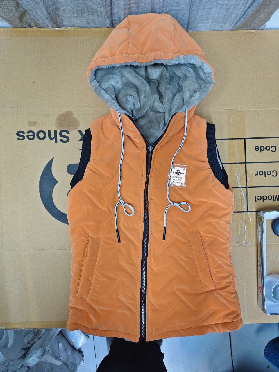 پافر بچگانه دورو خزدار کلاهدار نارنجی CT سایزL