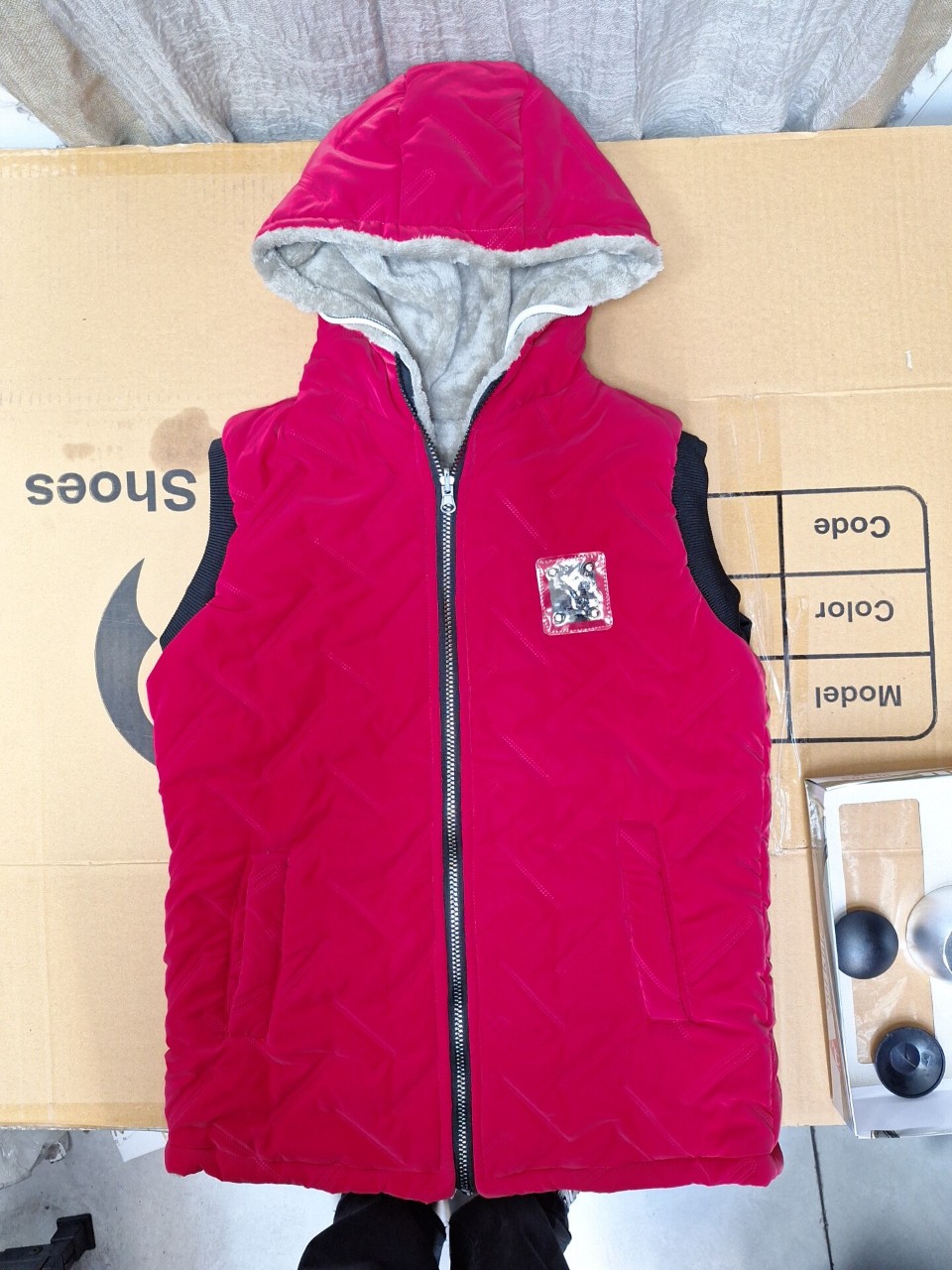 پافر بچگانه دورو خزدار کلاهدار سرخابی CT سایزXL